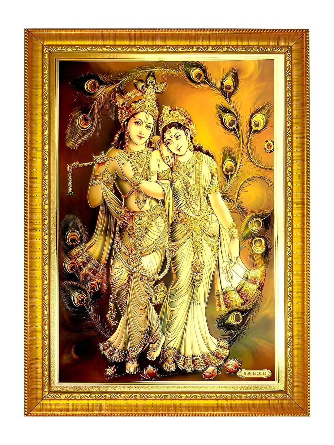 ADA Handicraft Gold-Toned & Green Shree Radhe krishna Wooden Wall Photo Frame