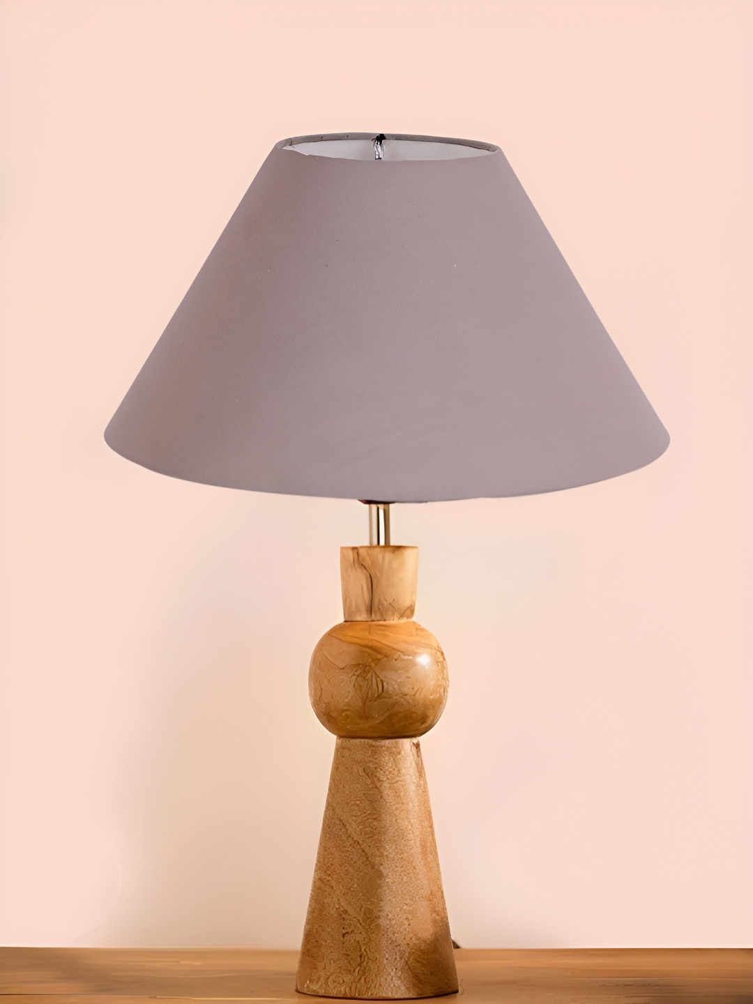 Devansh Grey & Brown Frustum Shaped Wooden Table Lamp