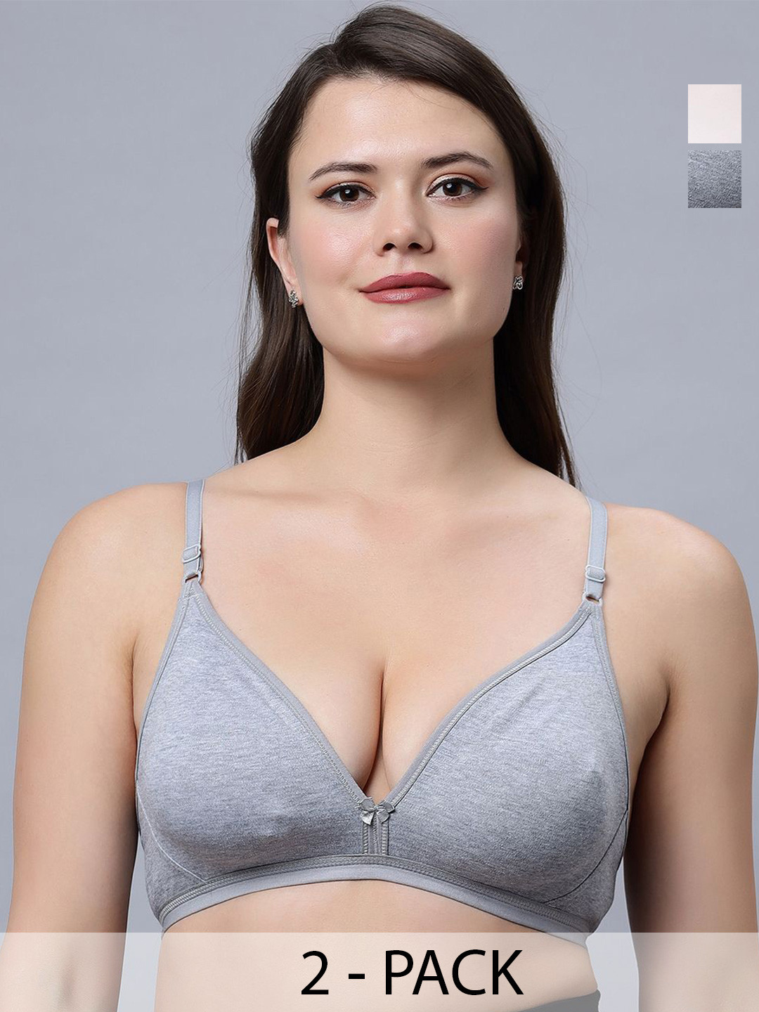 In Care Pack of 2 Medium Coverage Non Padded Seamless Pure Cotton Plunge Bra