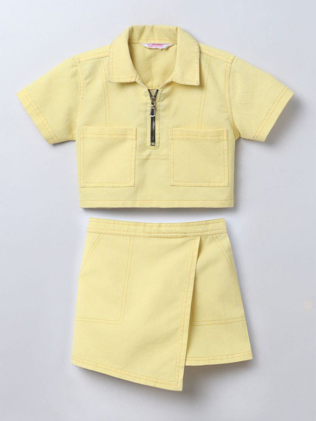 taffykids Girls Dhirt Collar CropTop With Skort