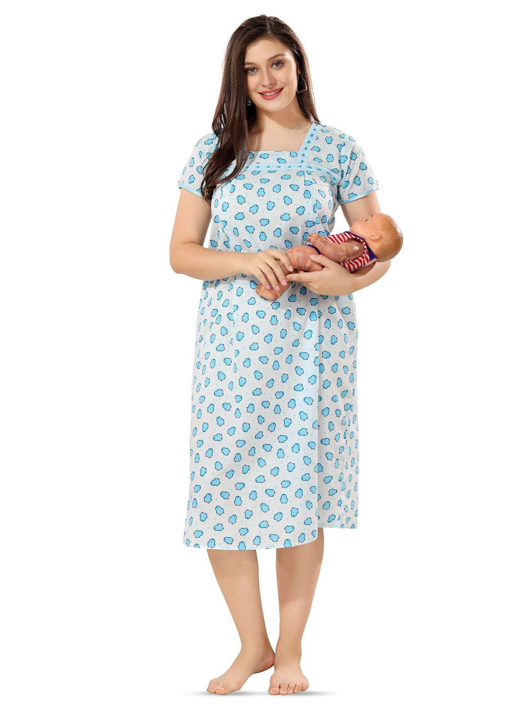 Piu Women Printed Maternity Nightdress