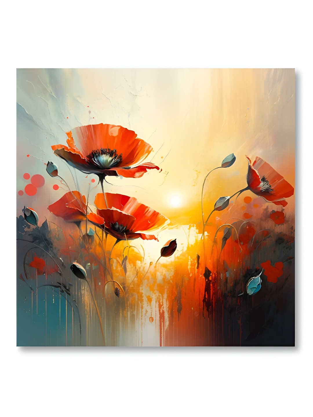 SAF Red & Blue Flowers Canvas Floral and Botanical Wall Painting