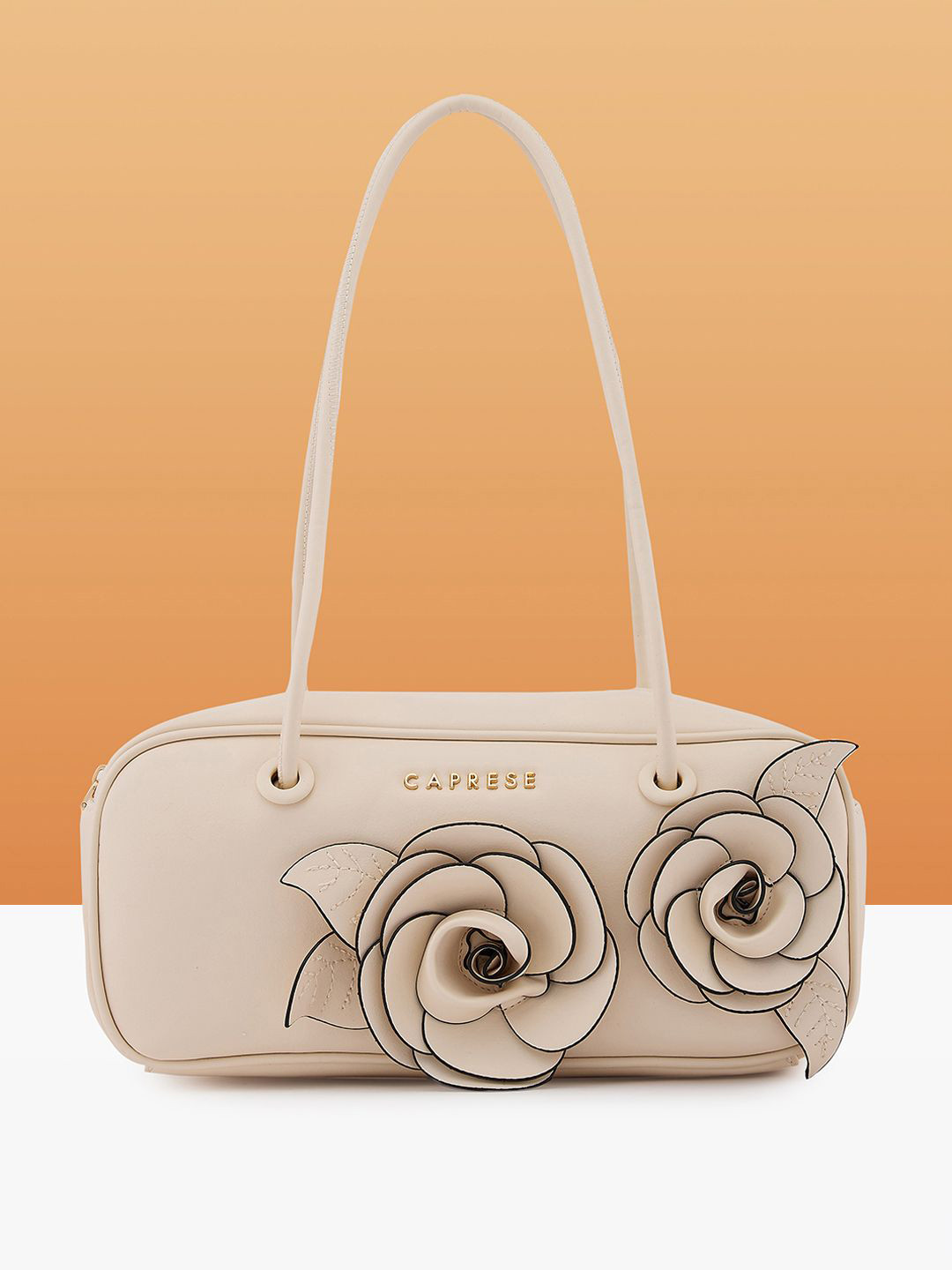 Caprese Bloom Women White Medium Baguette Bag