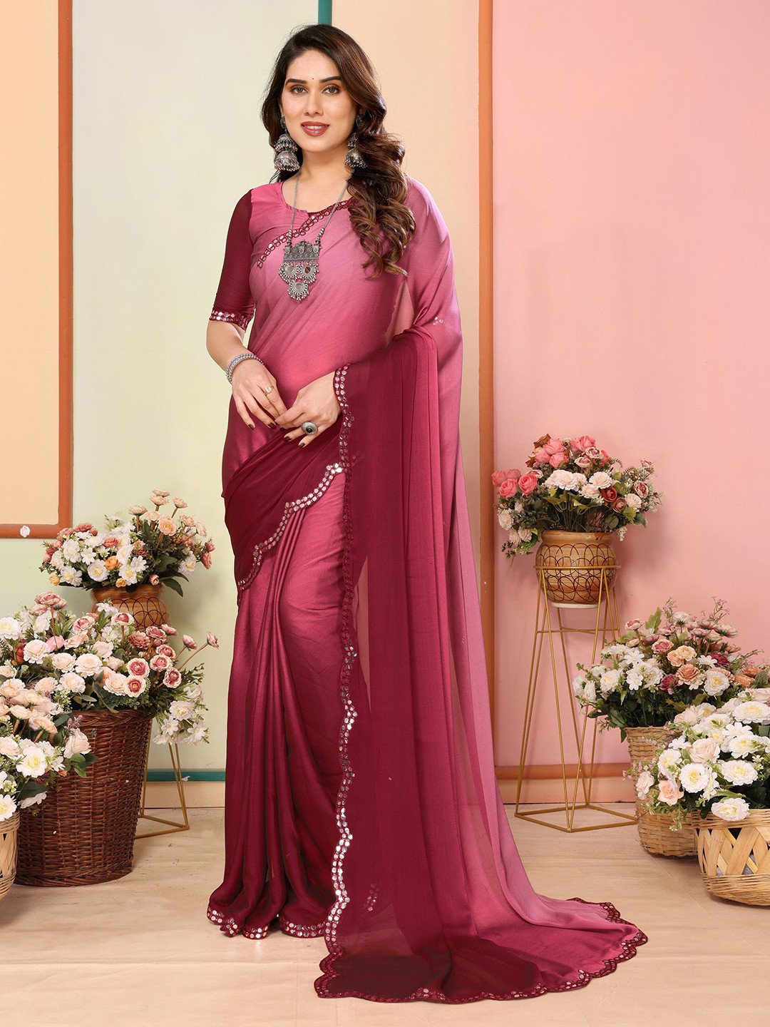 Moda Rapido Ombre Mirror Work Border Saree
