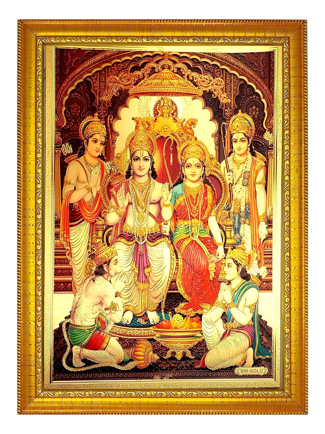 ADA Handicraft Gold-Toned & Red Shree Ram Darbar Wooden Wall Photo Frame
