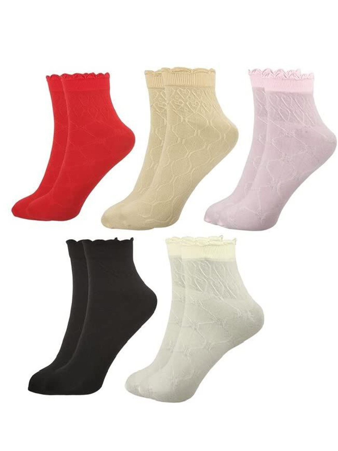 POLLOLOCO Women Pack Of 5 Cotton Patterned Ankle-Length Socks