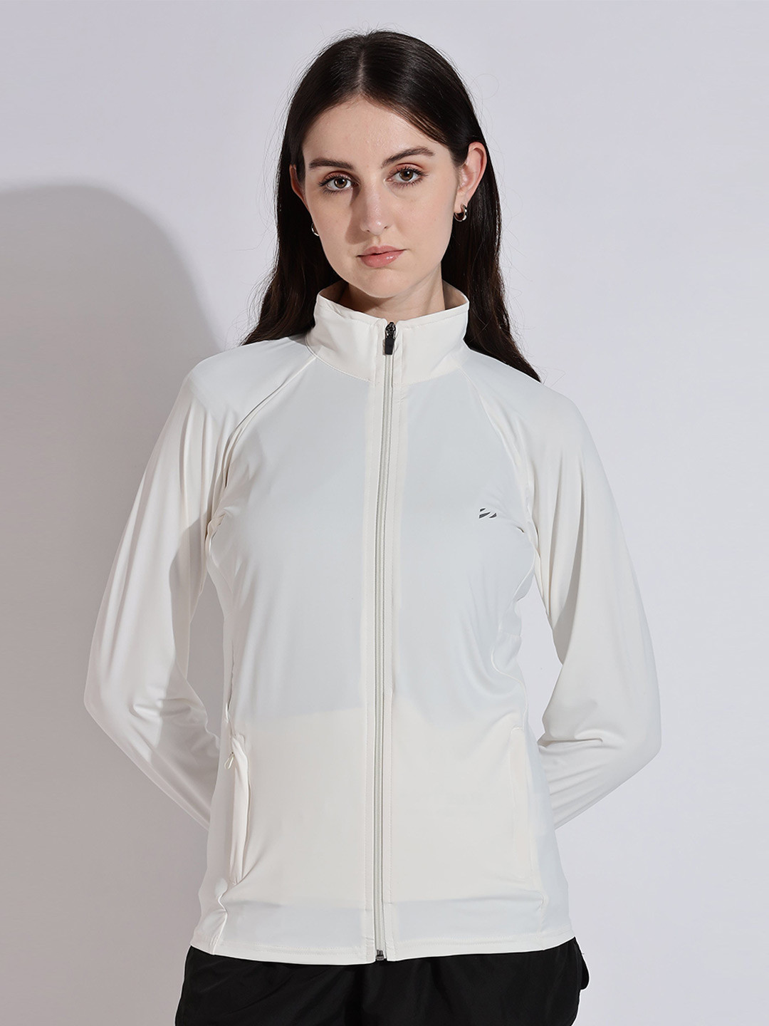 BLUE TYGA Women Mock Collar Solid Sports Lightweight Sporty Jacket