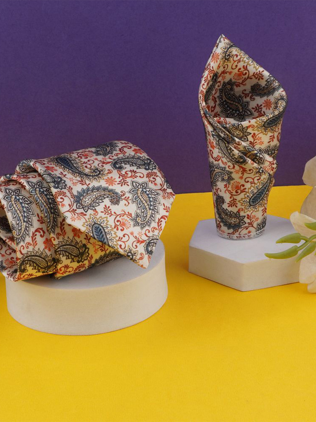 CALIXTO Men Satin Paisley Printed Necktie with Matching Pocket Square Gift Set