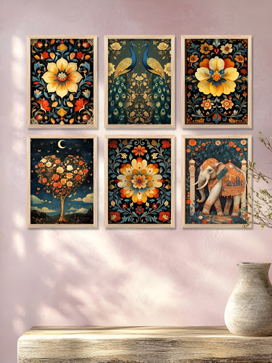 WALLLANE Wood 6 Piece Wall Rectangle Paintings Wall Art - 41 x 35 In