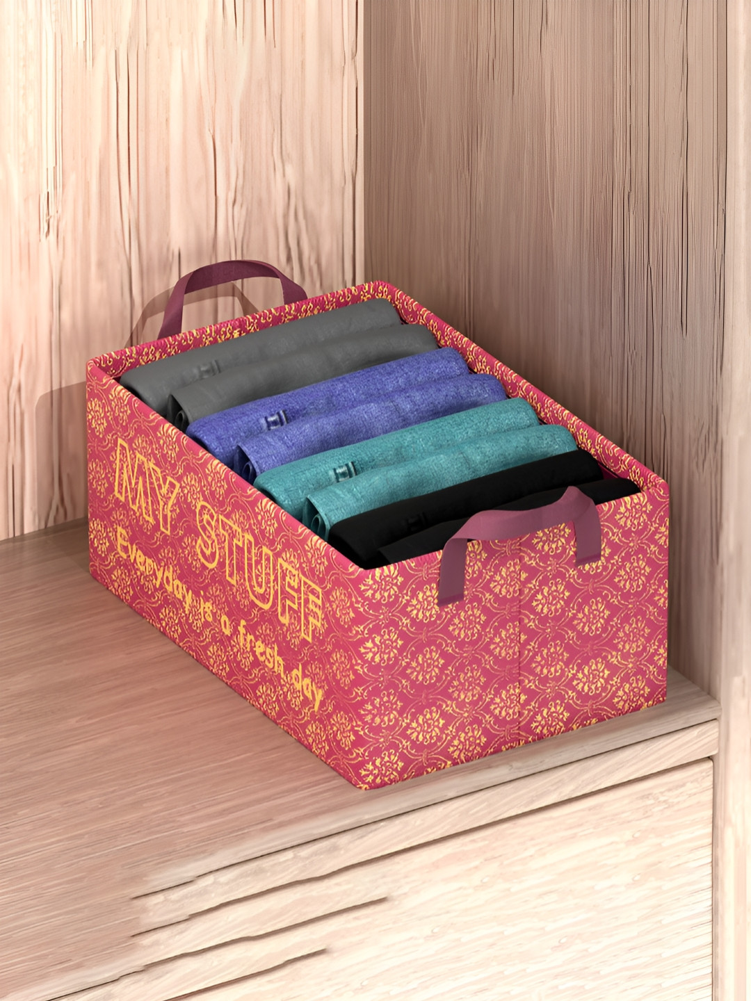 Aura Maroon and Yellow Printed Collapsible Foldable 7-Compartments Jewellery Organiser