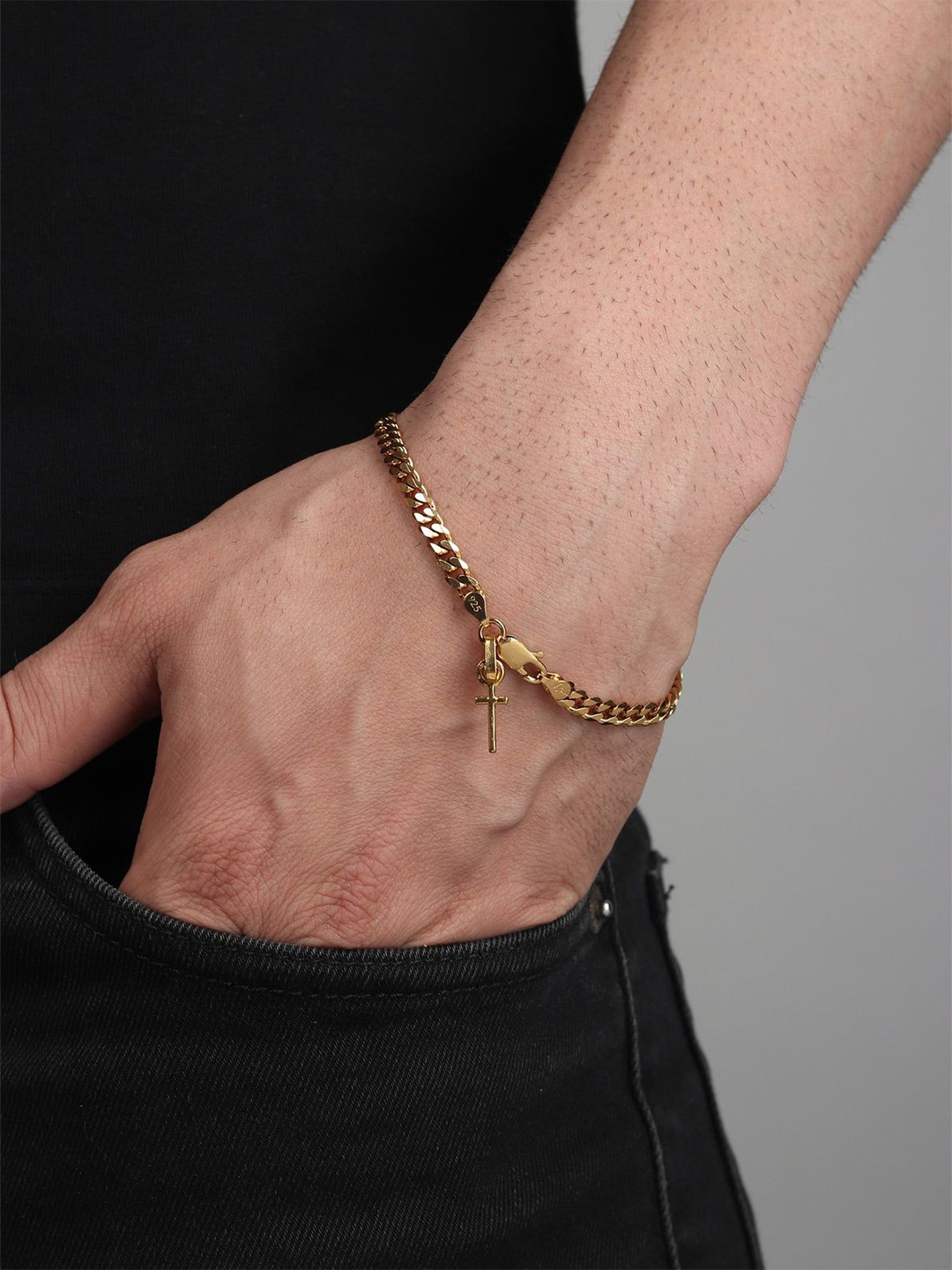 Metronaut Men925 Sterling Silver Link Bracelet With Jesus Symbol Pendant