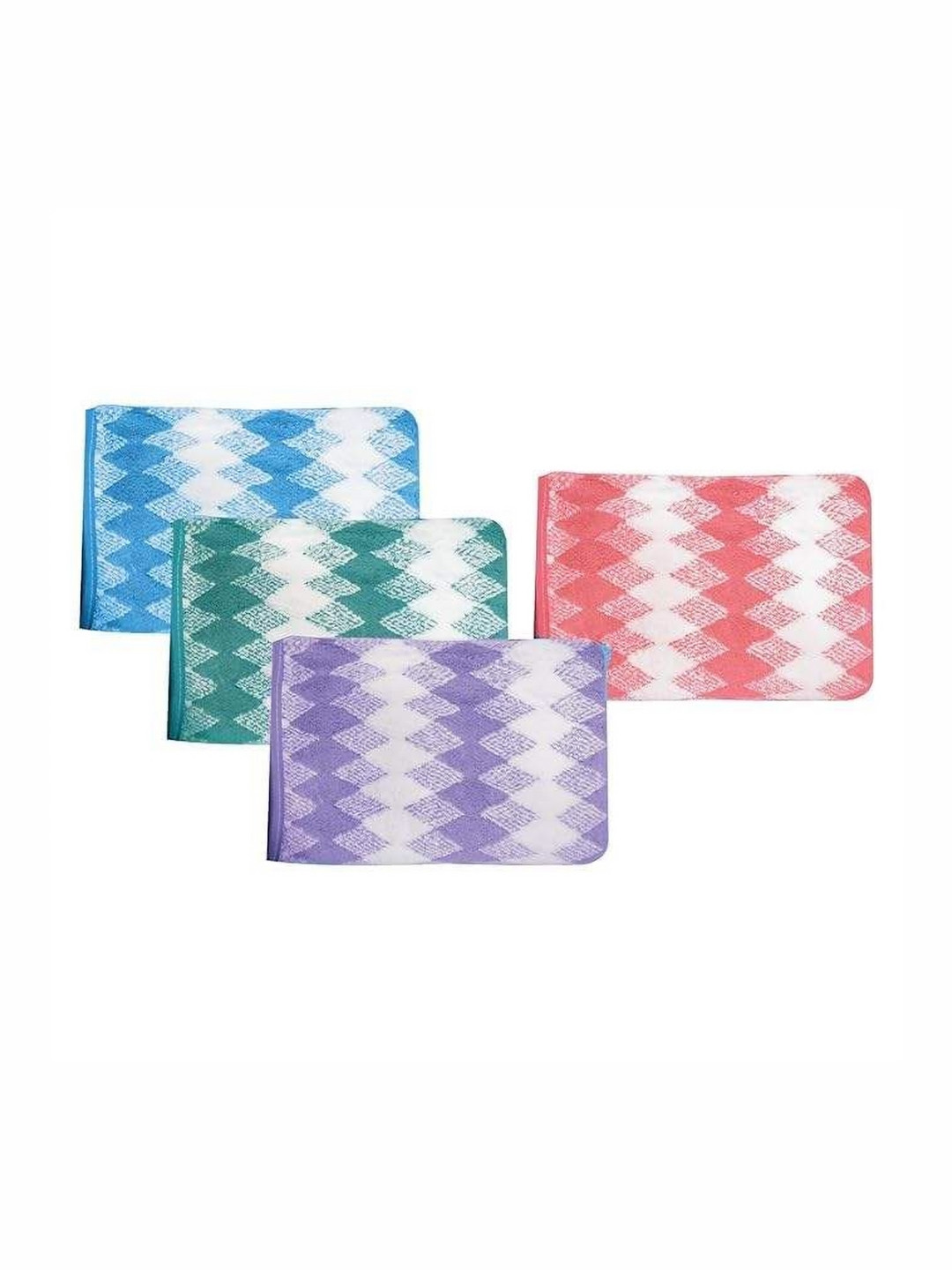 HOUSSE 4-Pieces Blue & White Printed 350 GSM Super Soft & Light WeightHandTowels