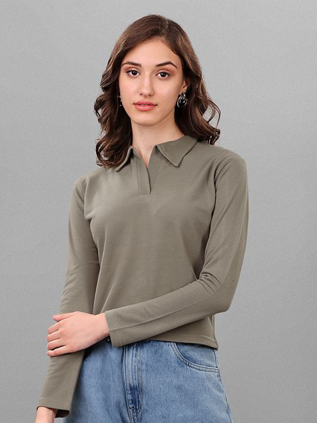 SXV STYLE Chambray Shirt Collar Shirt Style Top