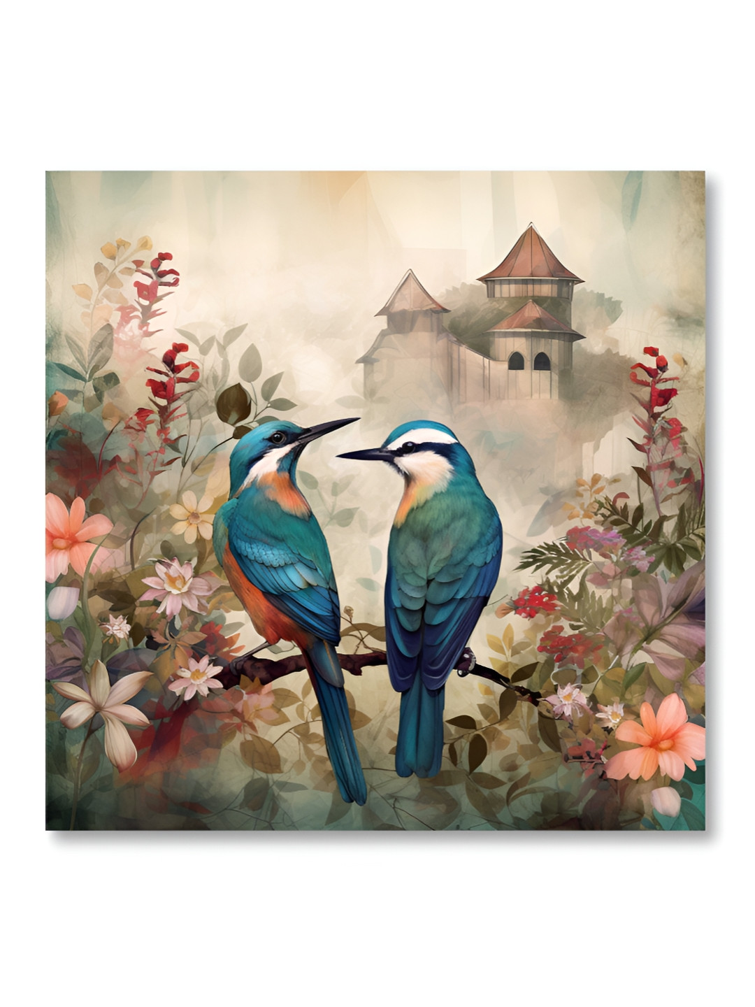 SAF Blue & Charcoal Birds Canvas Wall Painting