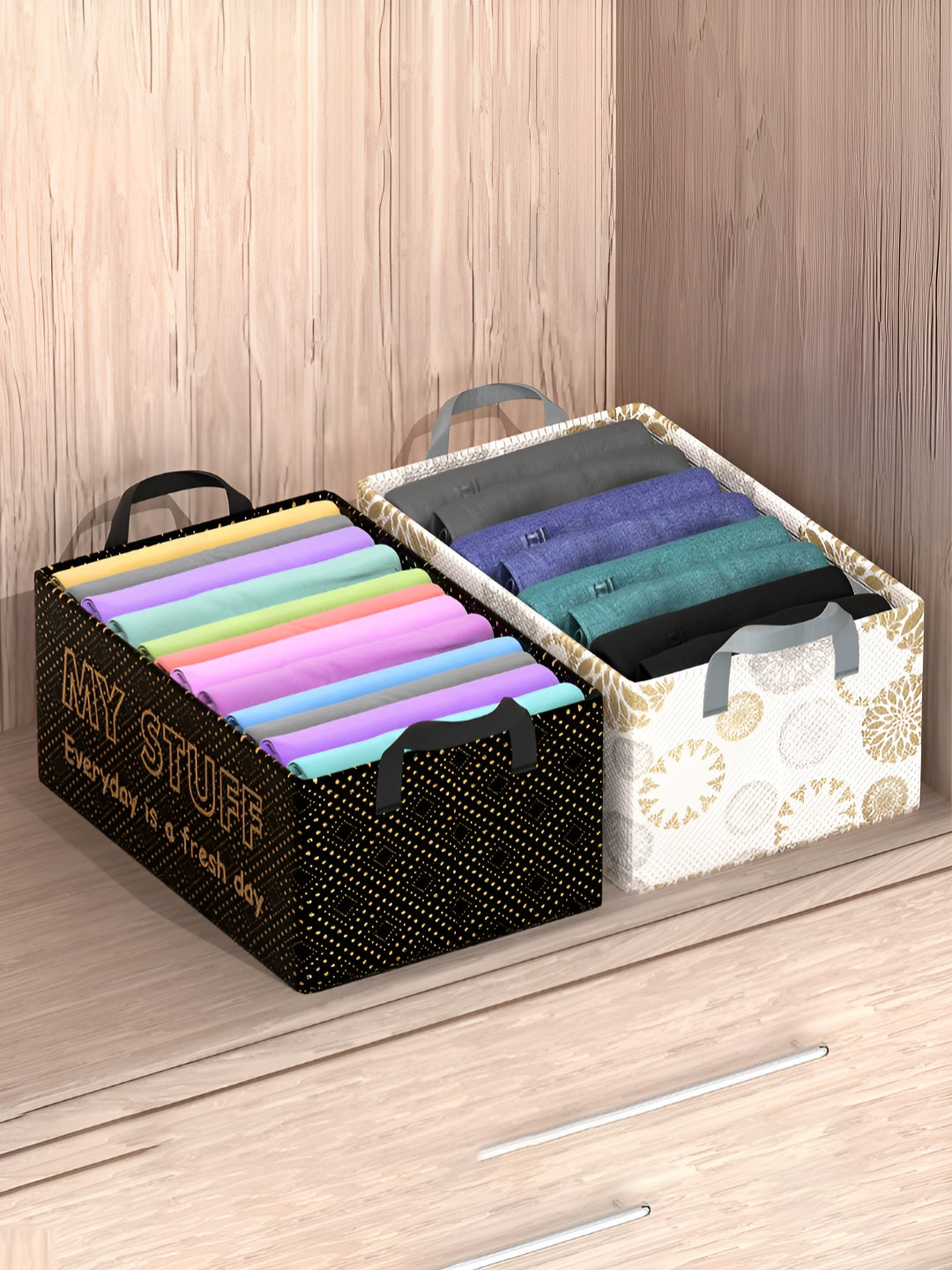 Aura Black and White 2 Pieces Printed Foldable Multi-Utility Organisers