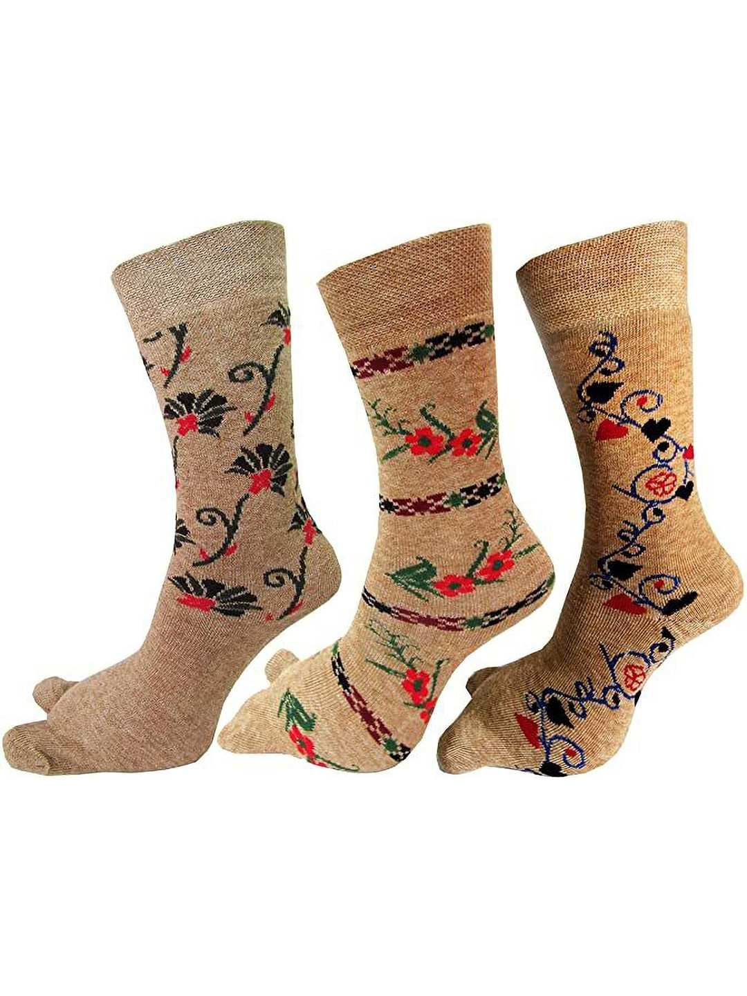 POLLOLOCO Women Pack Of 3 Patterned Thick Thumb Socks