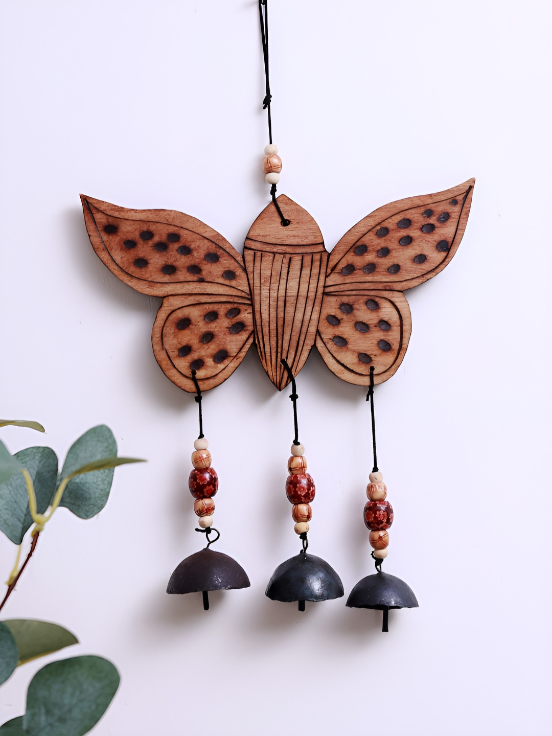 Unravel India Brown & Black Butterfly Motif Windchime With Embedded Bells