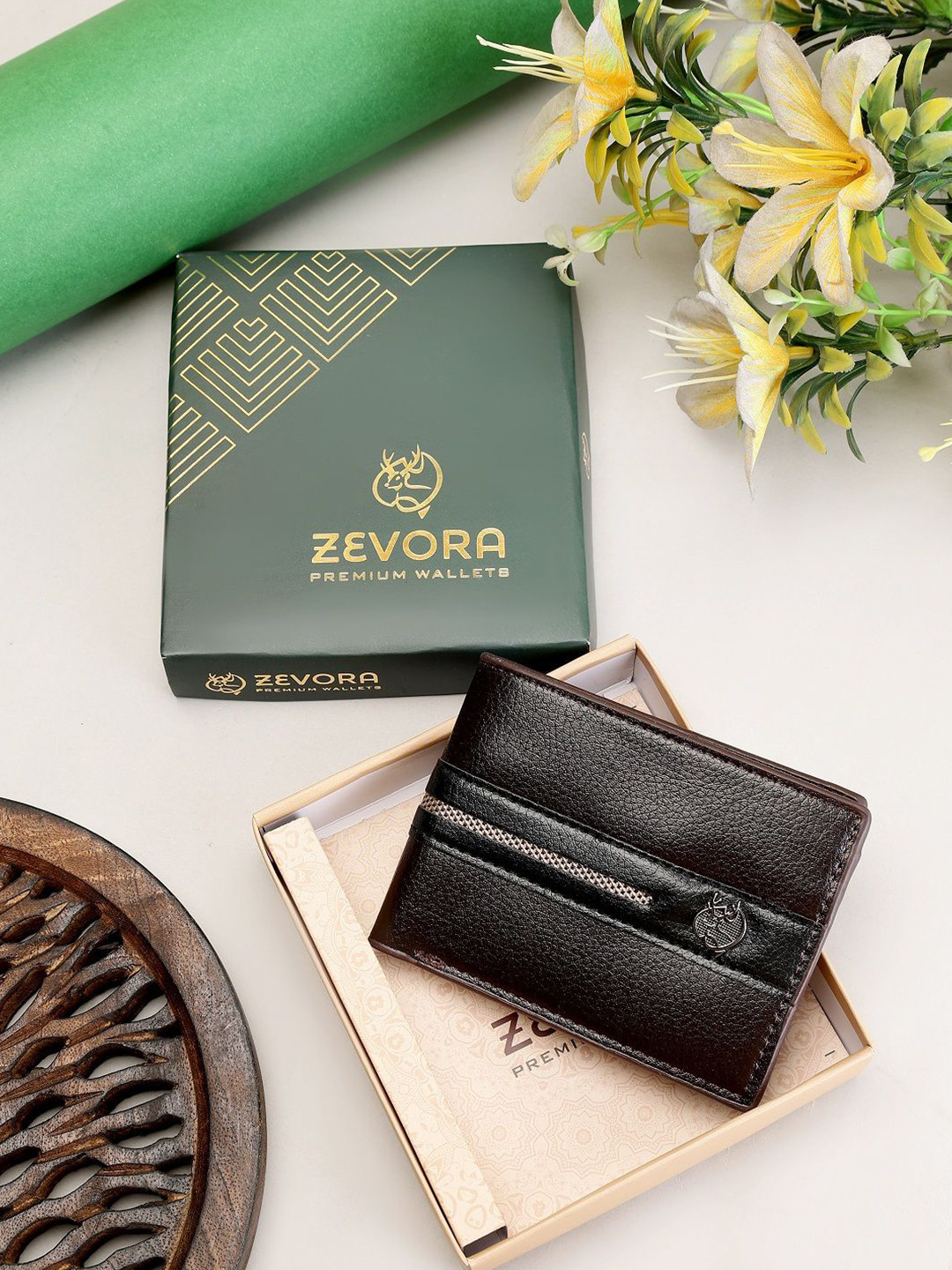 ZEVORA MenTextured Cut Work Leather Two Fold Wallet