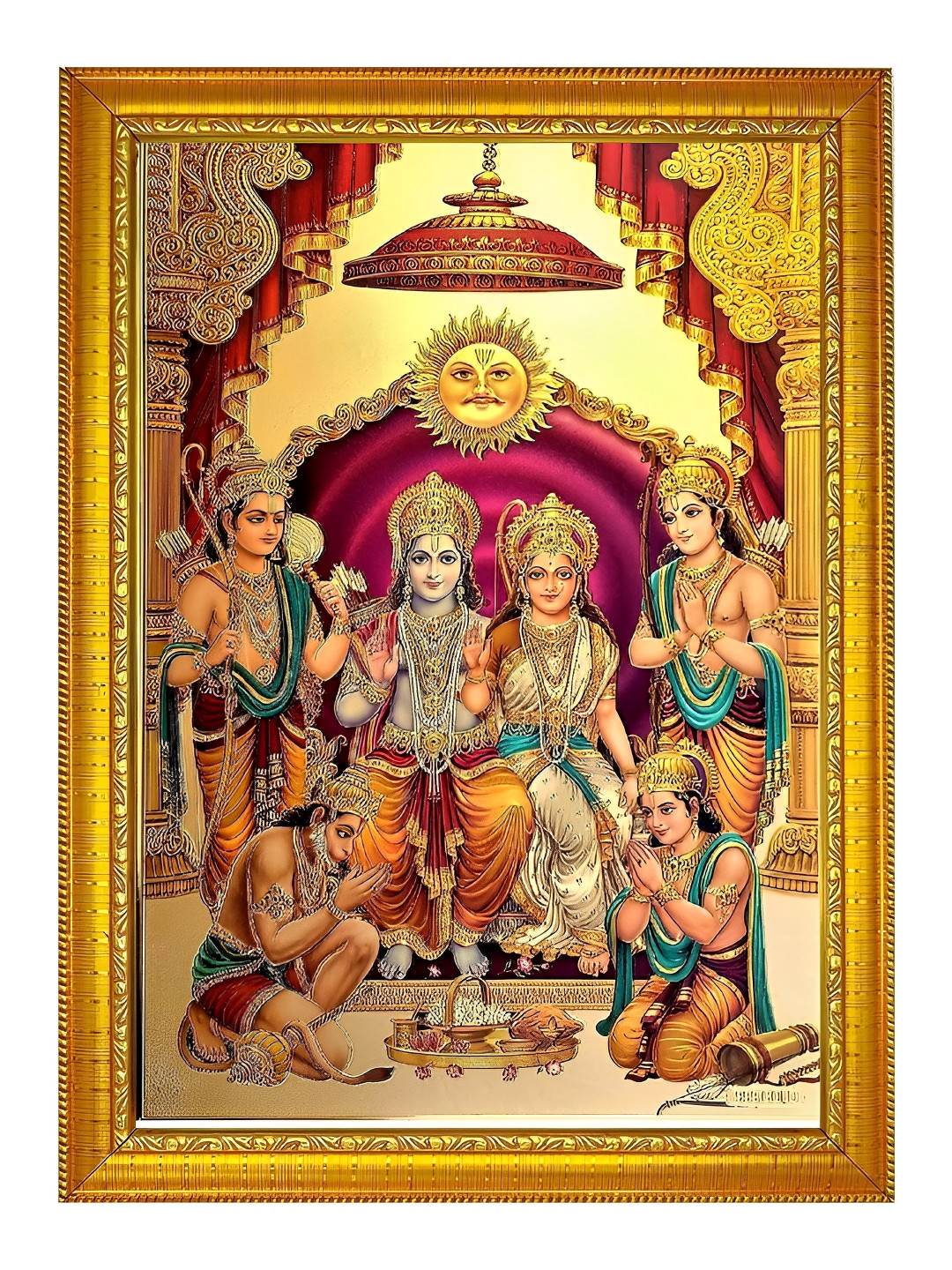 ADA Handicraft Gold-Toned & Red Shree Ramdarbaar Wood Wall Photo Frames