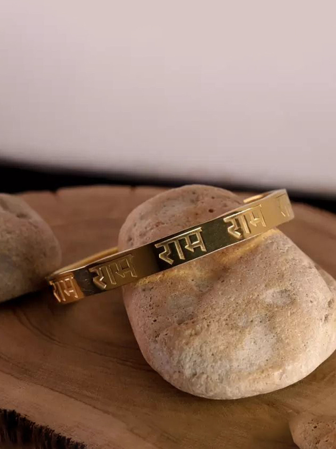 PRIMERIEA Men Stainless Steel Gold-Plated Ten Time Ram Bangle-Style Bracelet