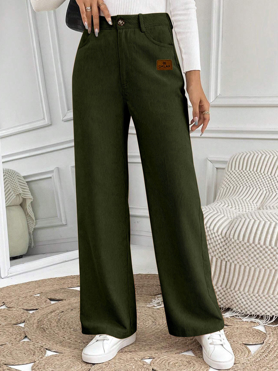 RAJOVATI Women Relaxed Fit Flat-Front Wide Leg Trouser