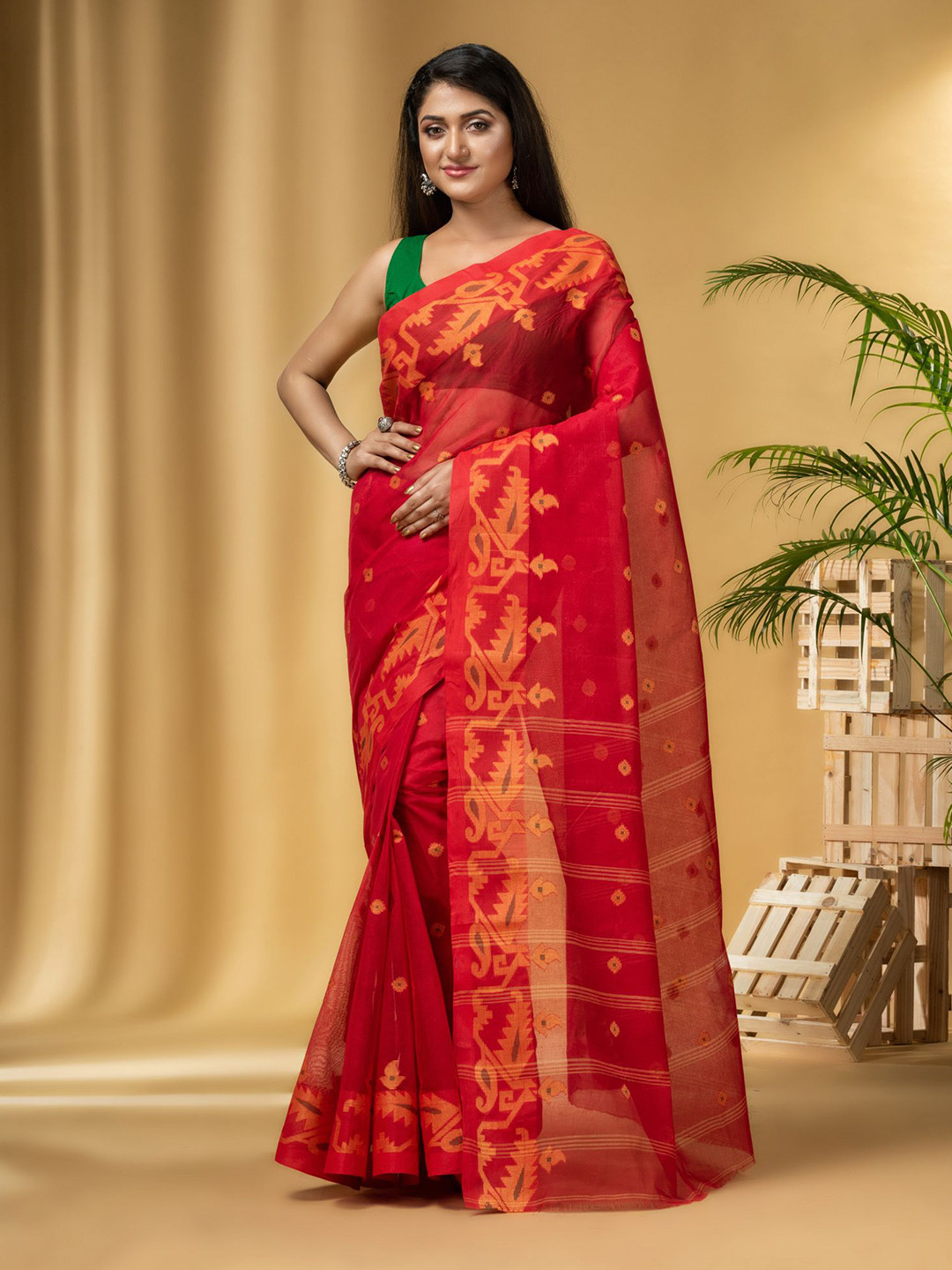 DESH BIDESH Woven Design Pure Cotton Taant Saree With Zari Woven Minakarat Design