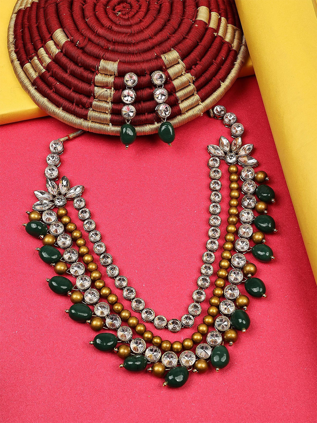 Dhivara Kundan Studded And Artificial Beaded Layered Necklace And Earrings