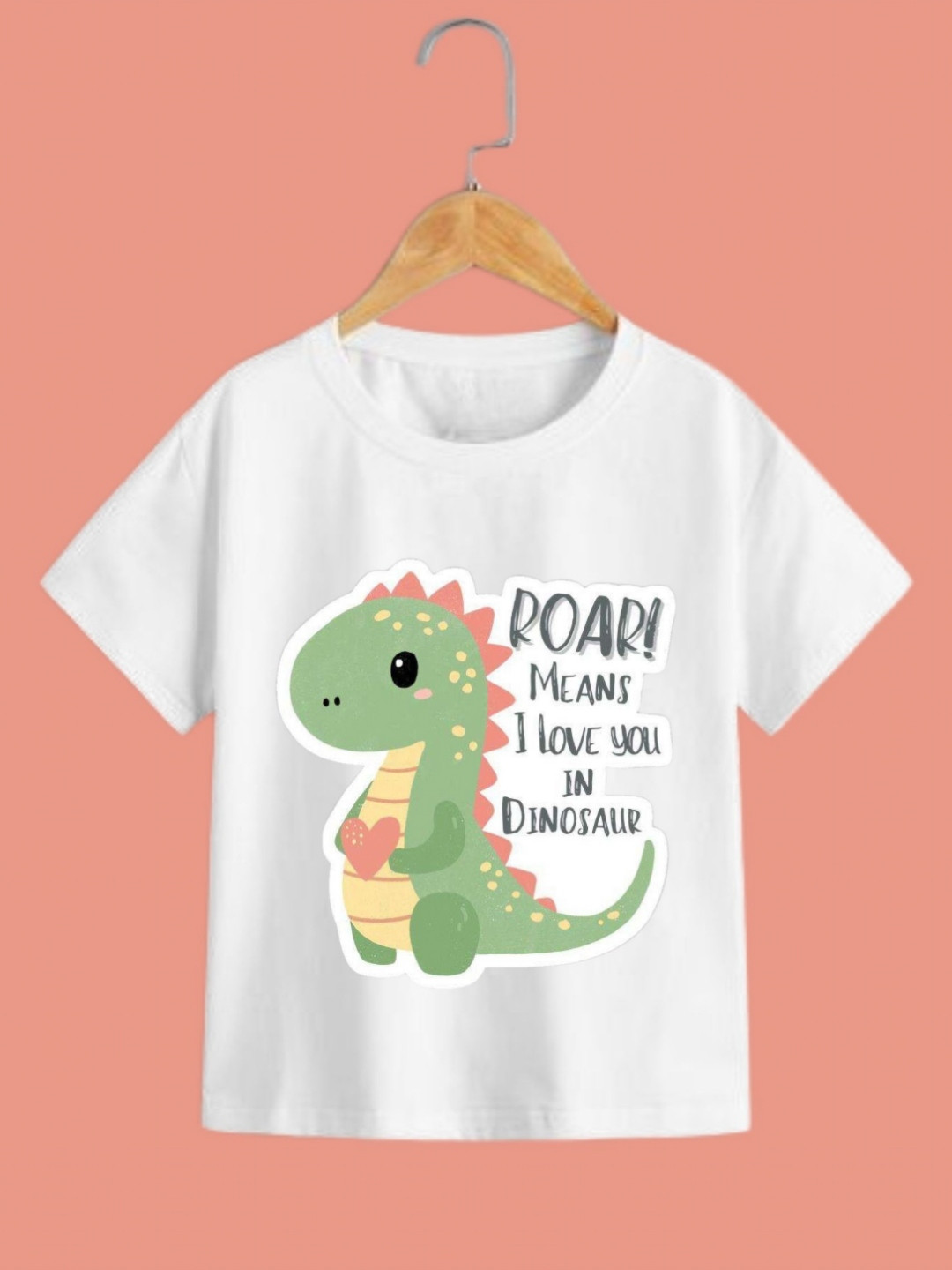 itsmycostume Kids Dino Printed Round Neck White Cotton T-shirt