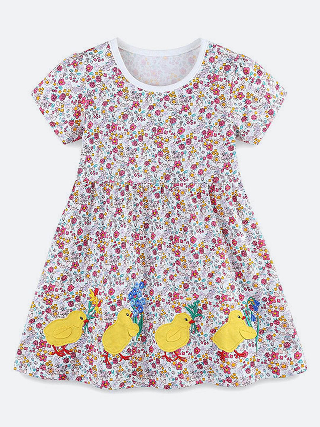 Oh Rare Girl Floral Print Round Neck Short Sleeves Fit & Flare Dress