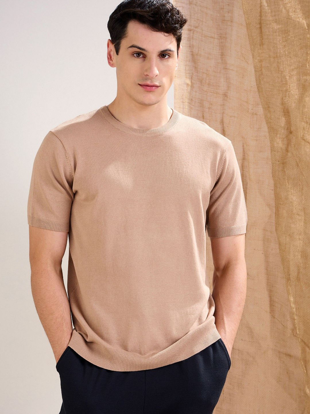 MASCLN SASSAFRAS Solid Loose-Knit T-Shirt