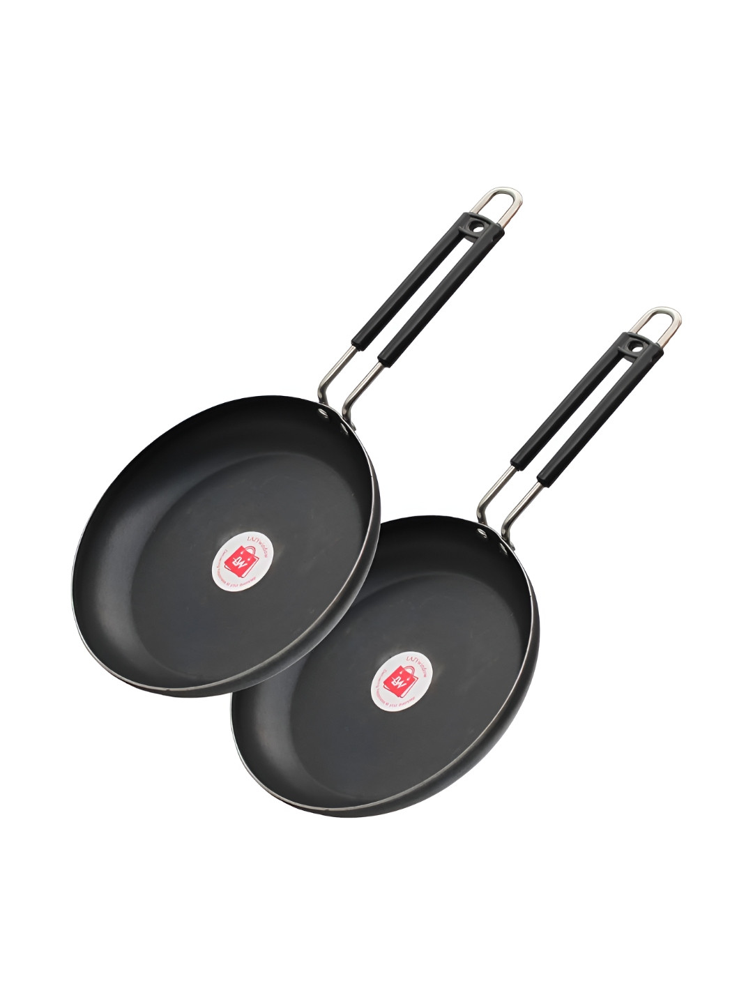 LAZYwindow Black 2 Pieces Induction Base Safe Iron Tadka Pan With Grip Handle