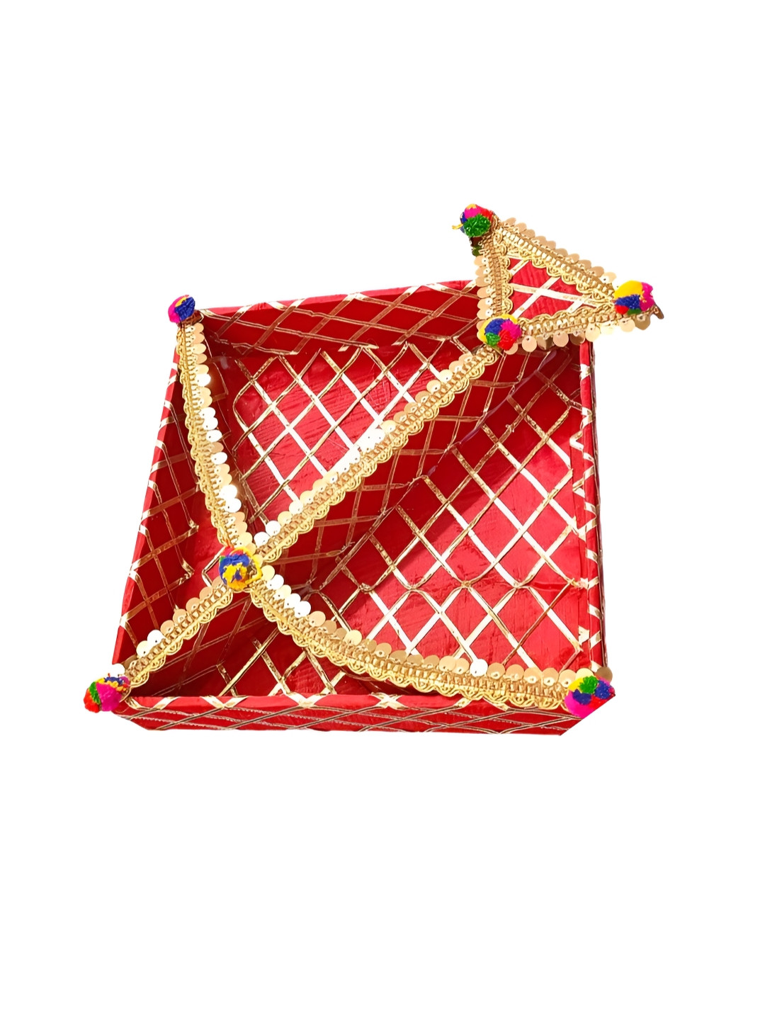 PUFFSMART Red And Gold toned Wodden Kite Box Tray