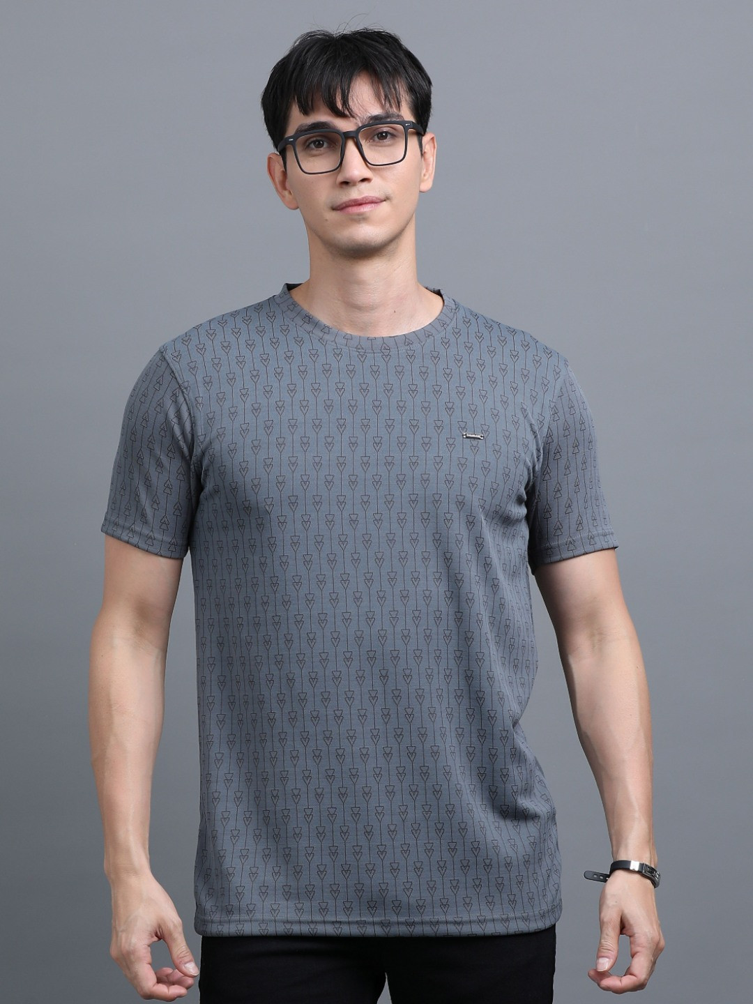 BLUE ARC Men Abstract Printed Round Neck Cotton T-shirt