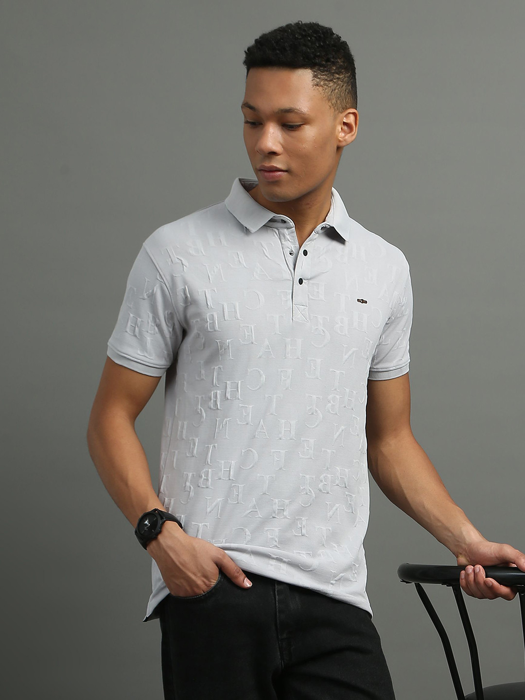 FROSEN FOX Men Self Design Polo Collar T-shirt