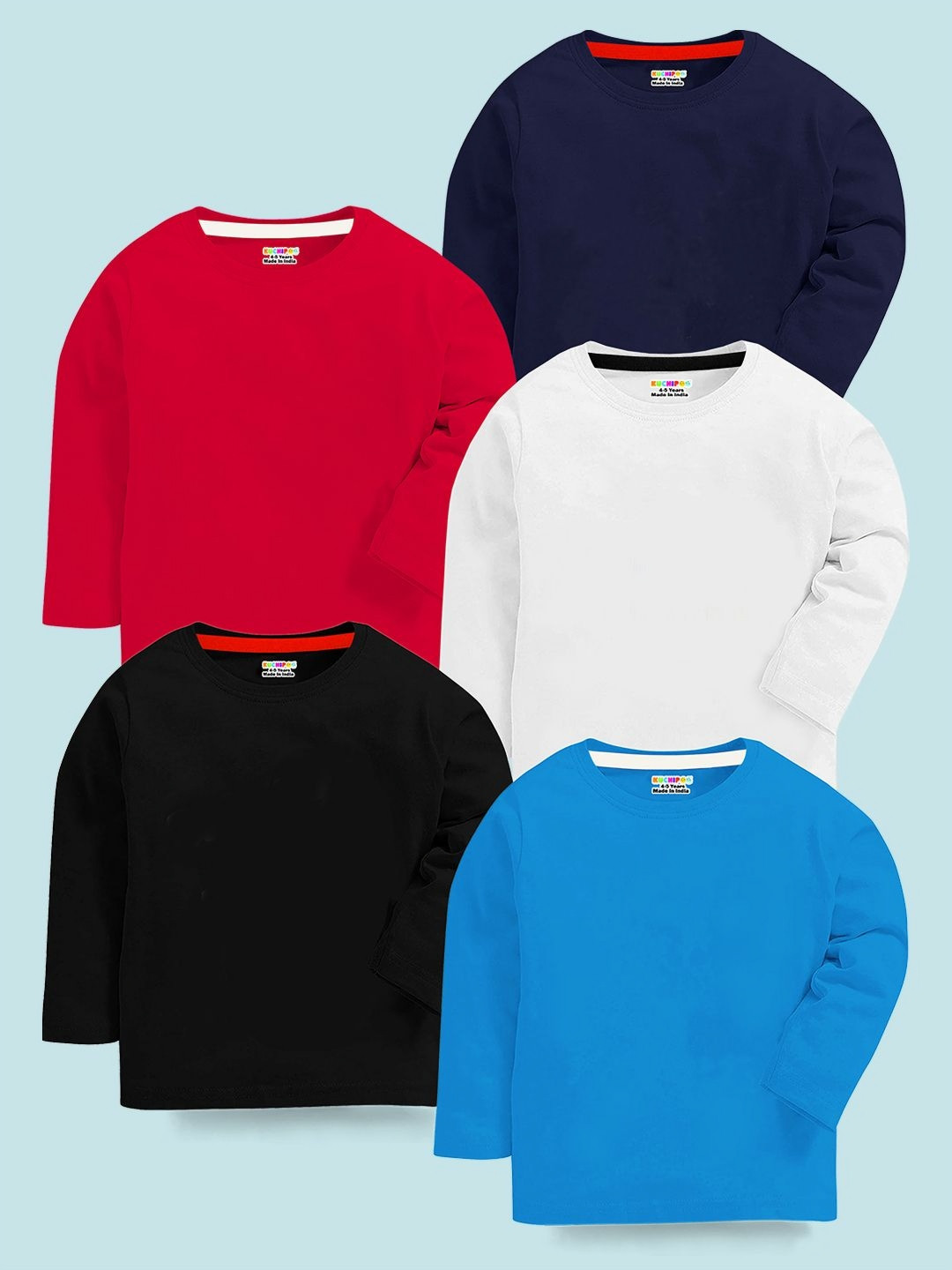 KUCHIPOO Boys Pack of 5 Solid Round Neck Cotton Regular Fit T-shirts
