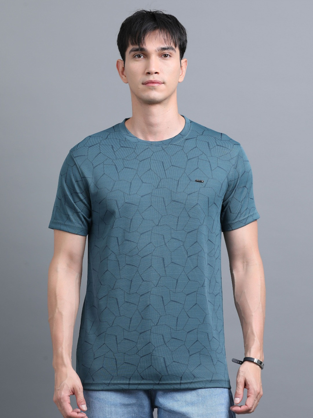 BLUE ARC Men Abstract Printed Round Neck Cotton T-shirt