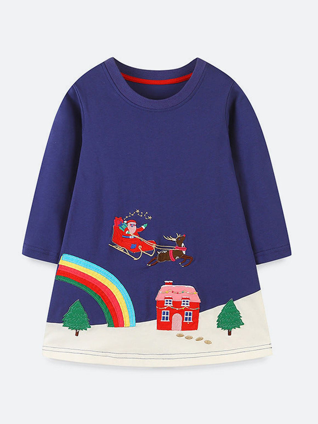 Oh Rare Girls Cotton Christmas Embroidered Dress