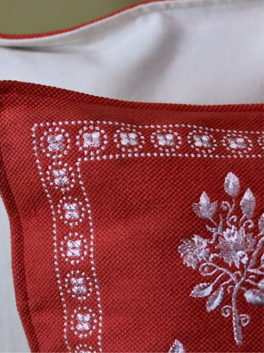 The Gharnish Orange Embroidered Cotton Breathable 2 Pcs Cushion Covers - 20 x 20 Inches