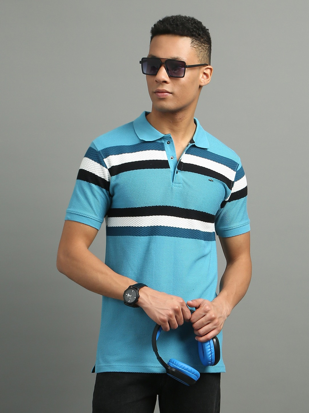 FROSEN FOX Men Striped Polo Collar T-shirt