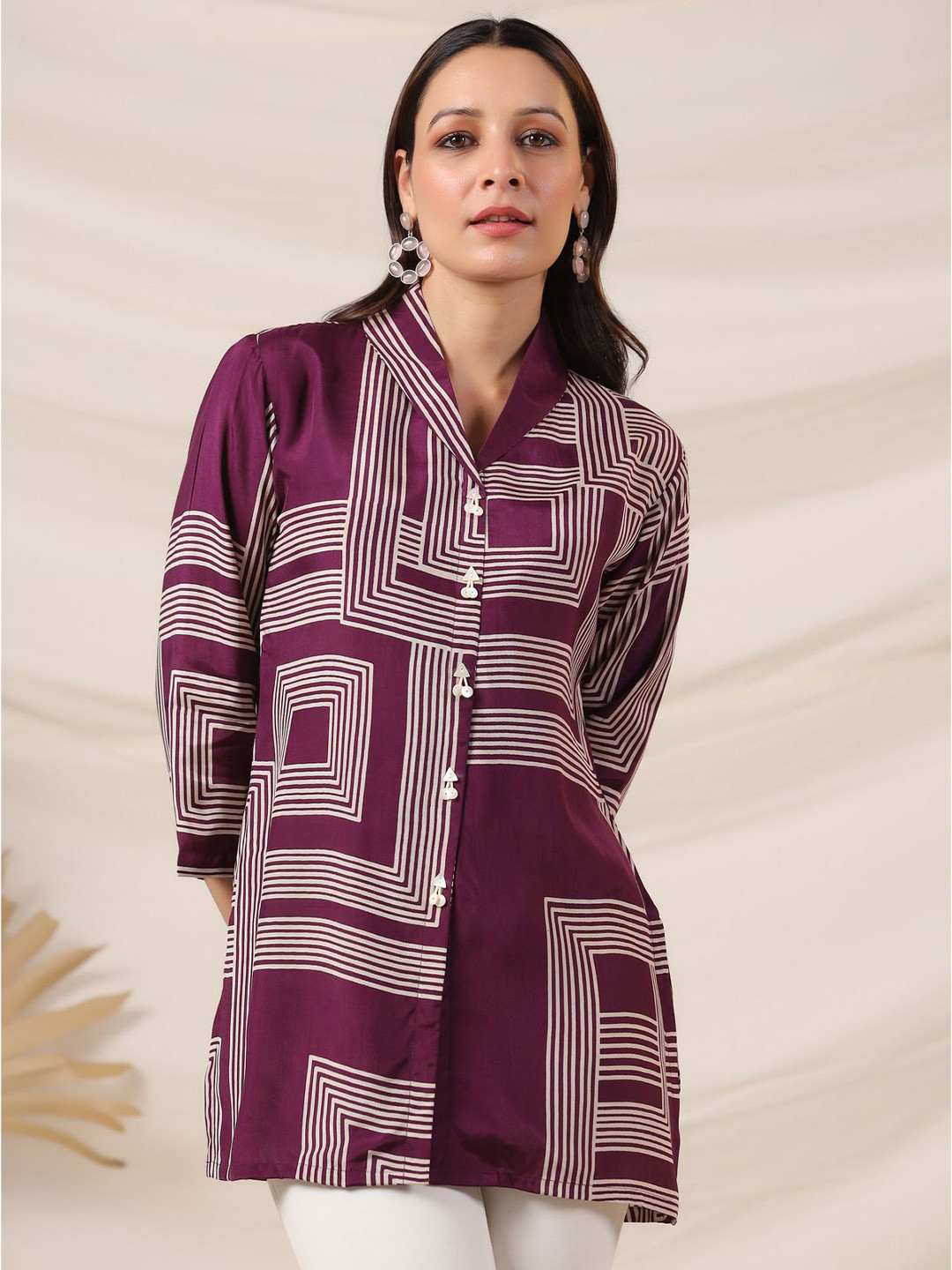 JISORA Women Purple Printed Russian Silk Top