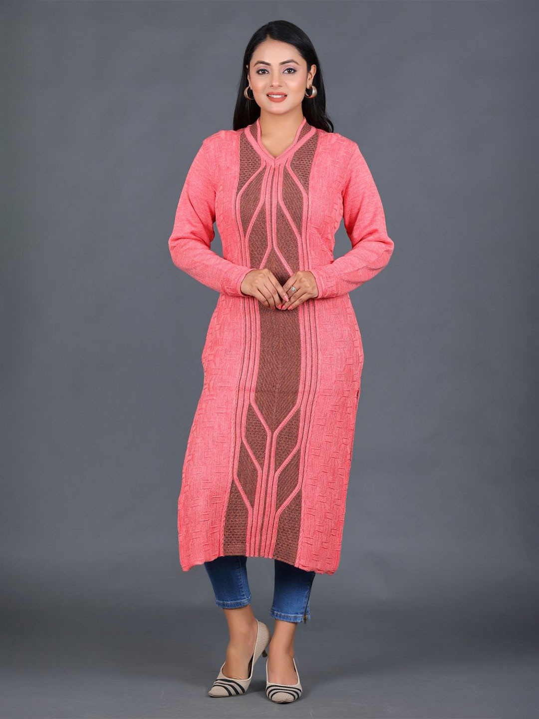 KNITZY Self Design Woolen Straight Kurta