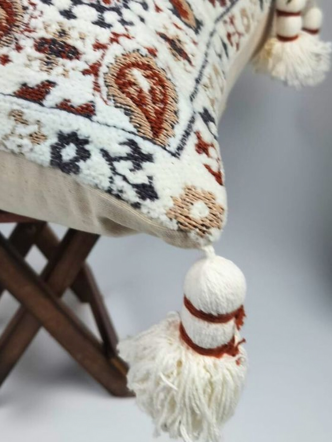 The Gharnish Cream 2 Pieces Ethnic Motifs Woven Design Pure Cotton Square Cushion Covers