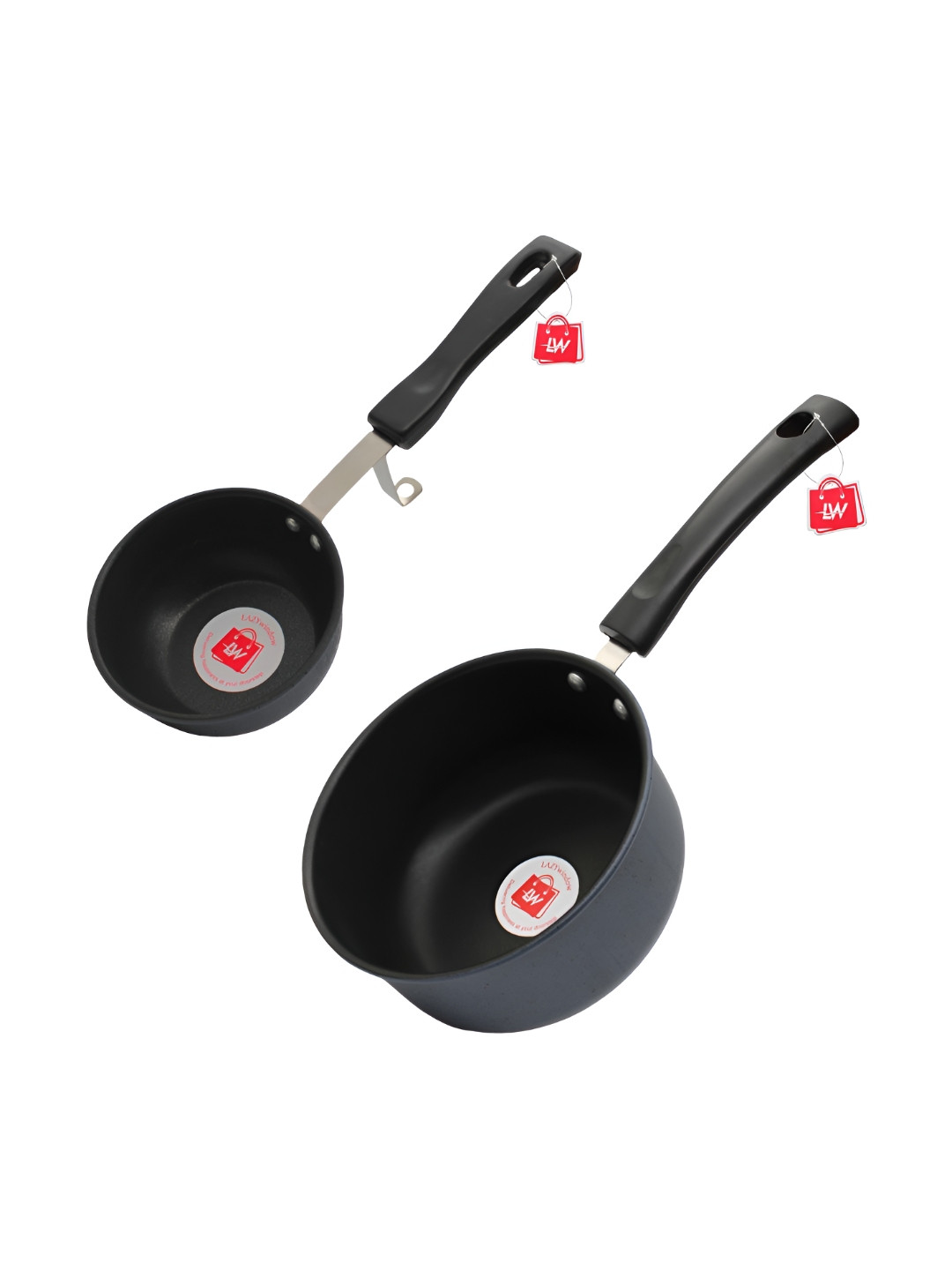 LAZYwindow Black 2 Pieces Dishwasher Safe Stainless Steel Nonstick Tadka Pan
