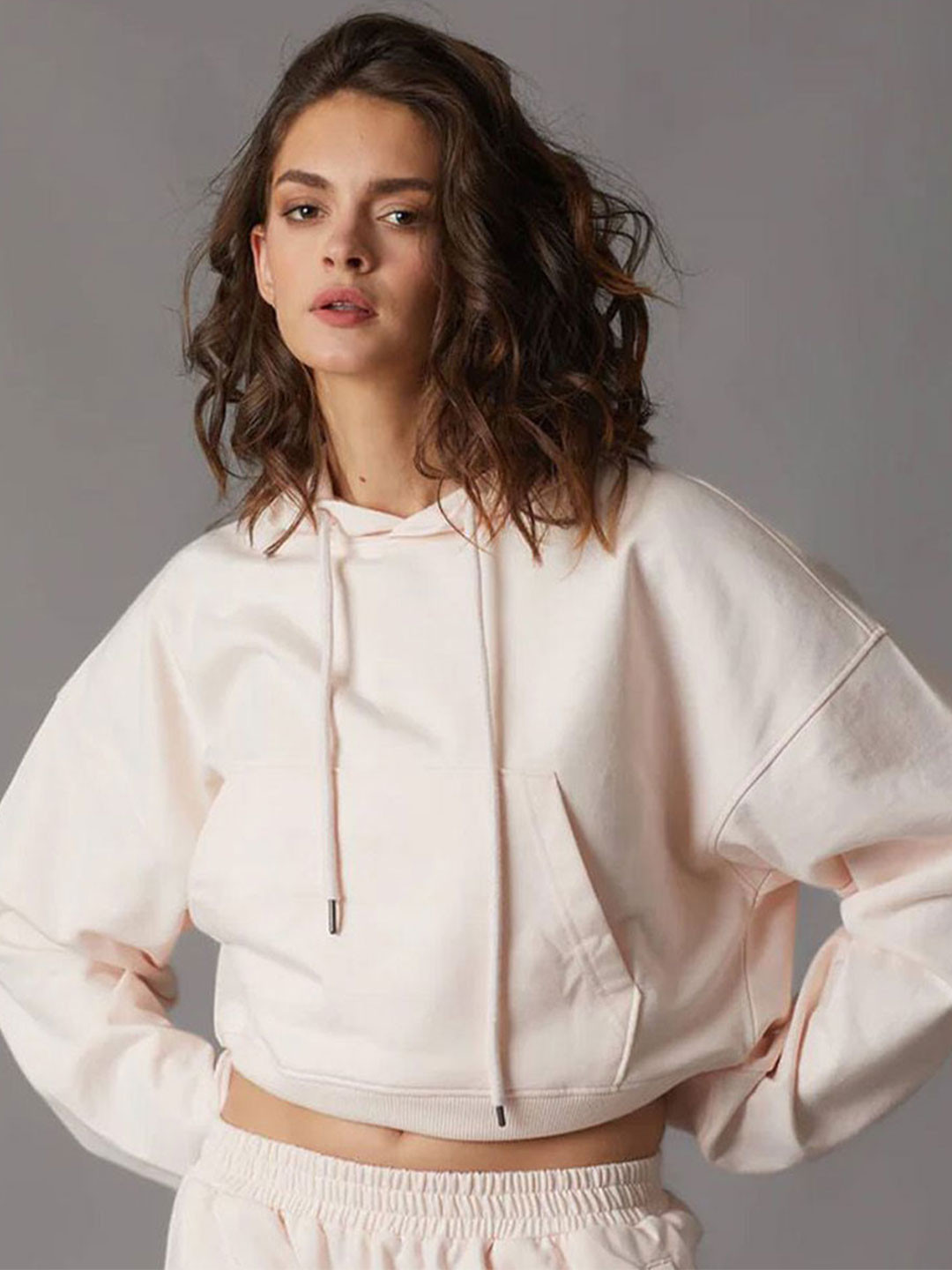 Bonkers Corner Women Pink Crop Hoodie Sweatshirt