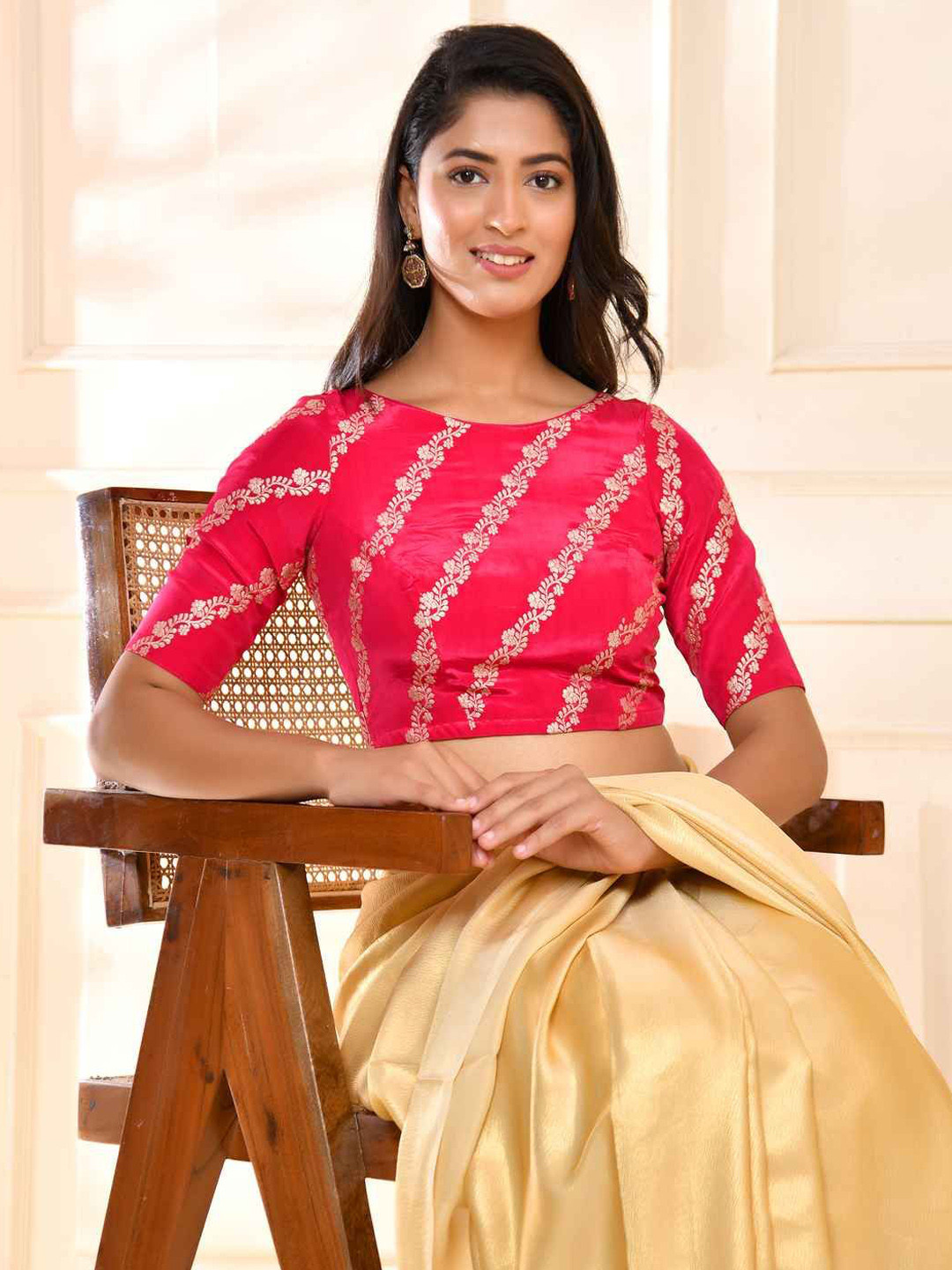 Amodini Designer Studio Banarasi Boat Neck Short Sleeves Padded Saree Blouse