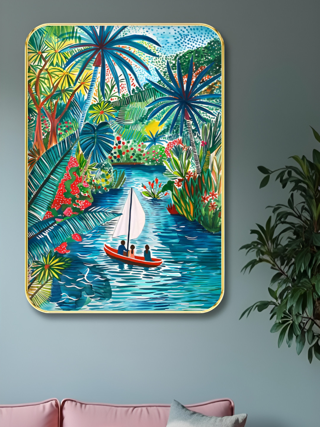 SAF Boats Wood Wall Rectangle Paintings Wall Art - 24 x 18 In