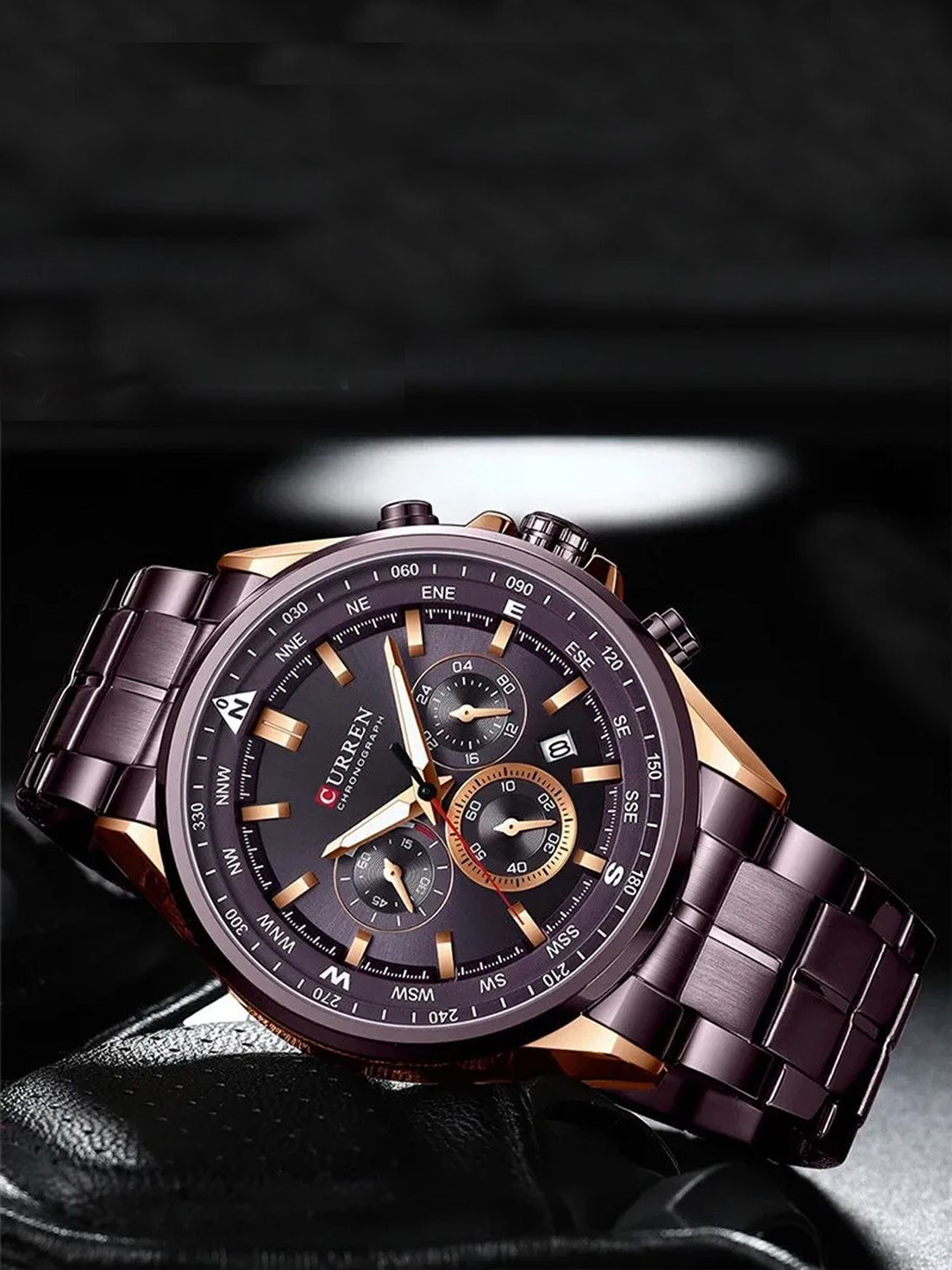 Curren Men Brass Dial & Stainless Steel Straps Analogue Watch CR-8399-Brown