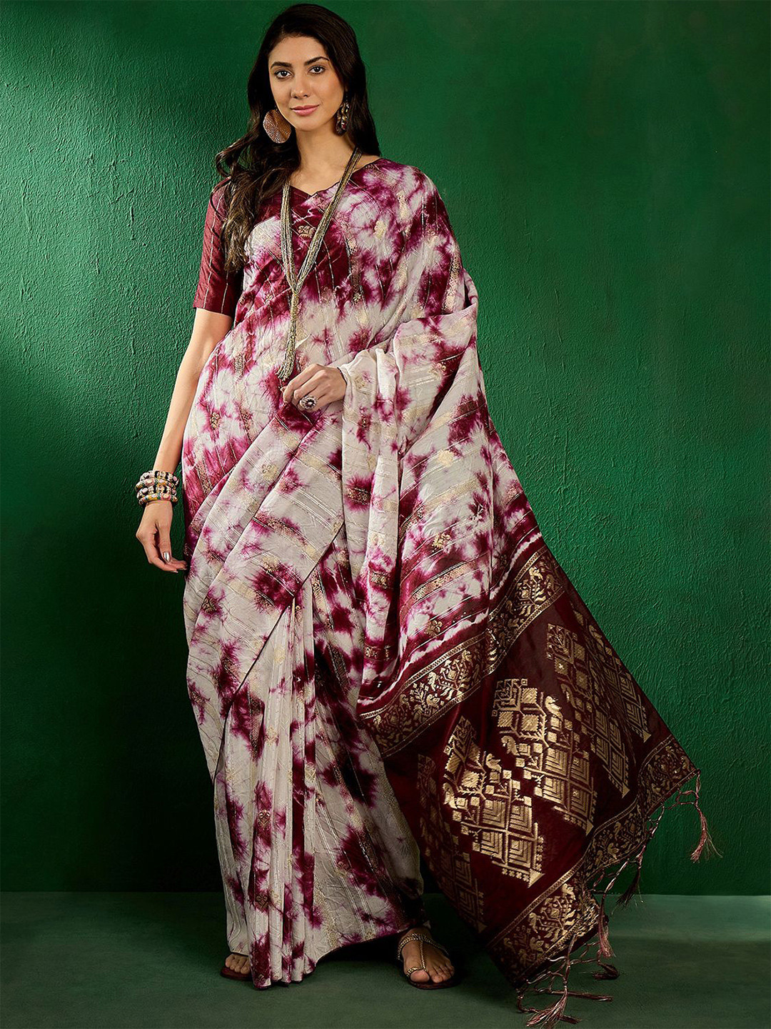 Leeza Store Tie and Dye Zari Saree