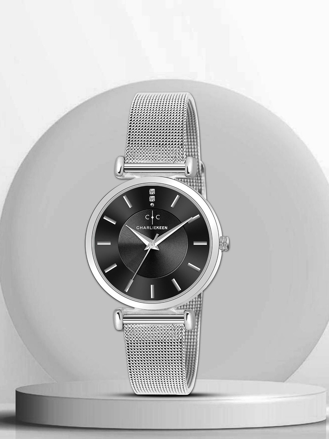 CHARLIEKEEN Women Brass Dial & Stainless Steel Straps Analogue Watch CC-LR012-BLK-CH