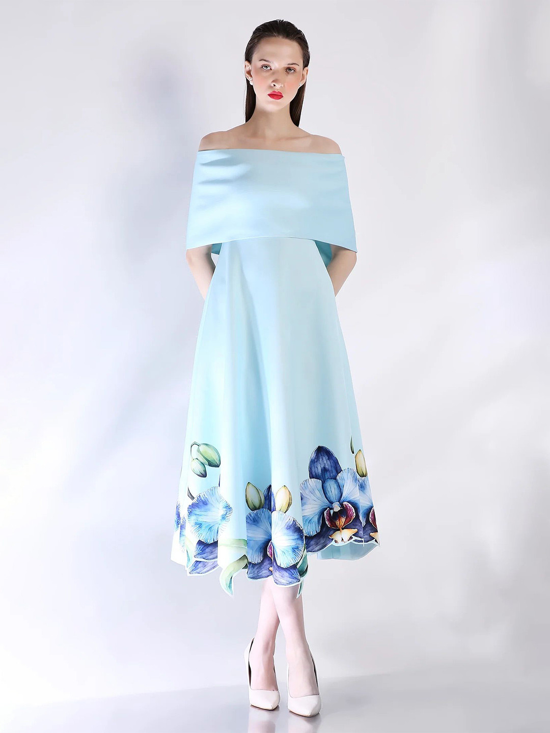 OZEQO Women Fit & Flare Midi Dress With Rosela Classic Wrap